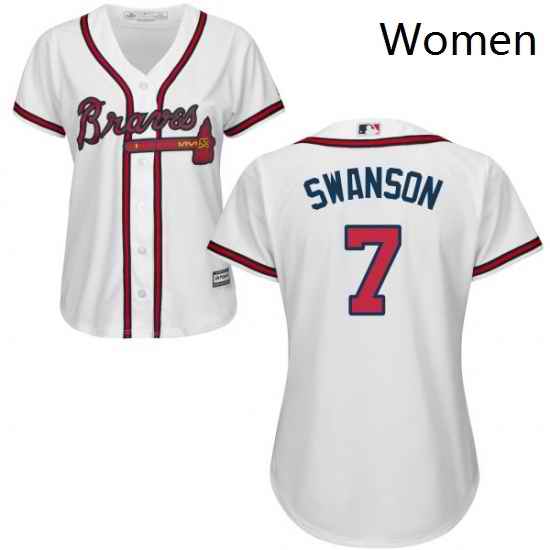 Womens Majestic Atlanta Braves 7 Dansby Swanson Authentic White Home Cool Base MLB Jersey